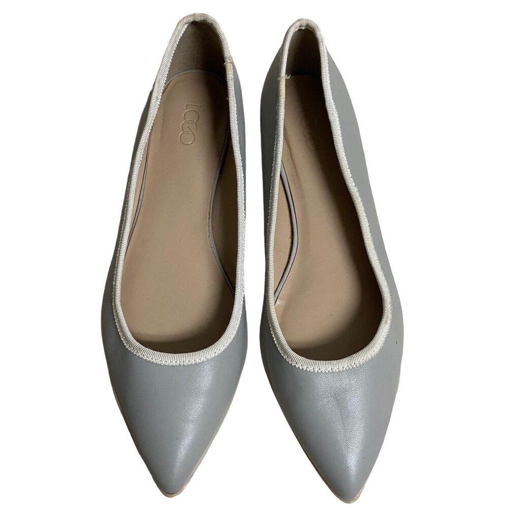 LOGO by Lori Goldstein AUDREY Women's 7 M Gray Leather Pointy Flats Shoes